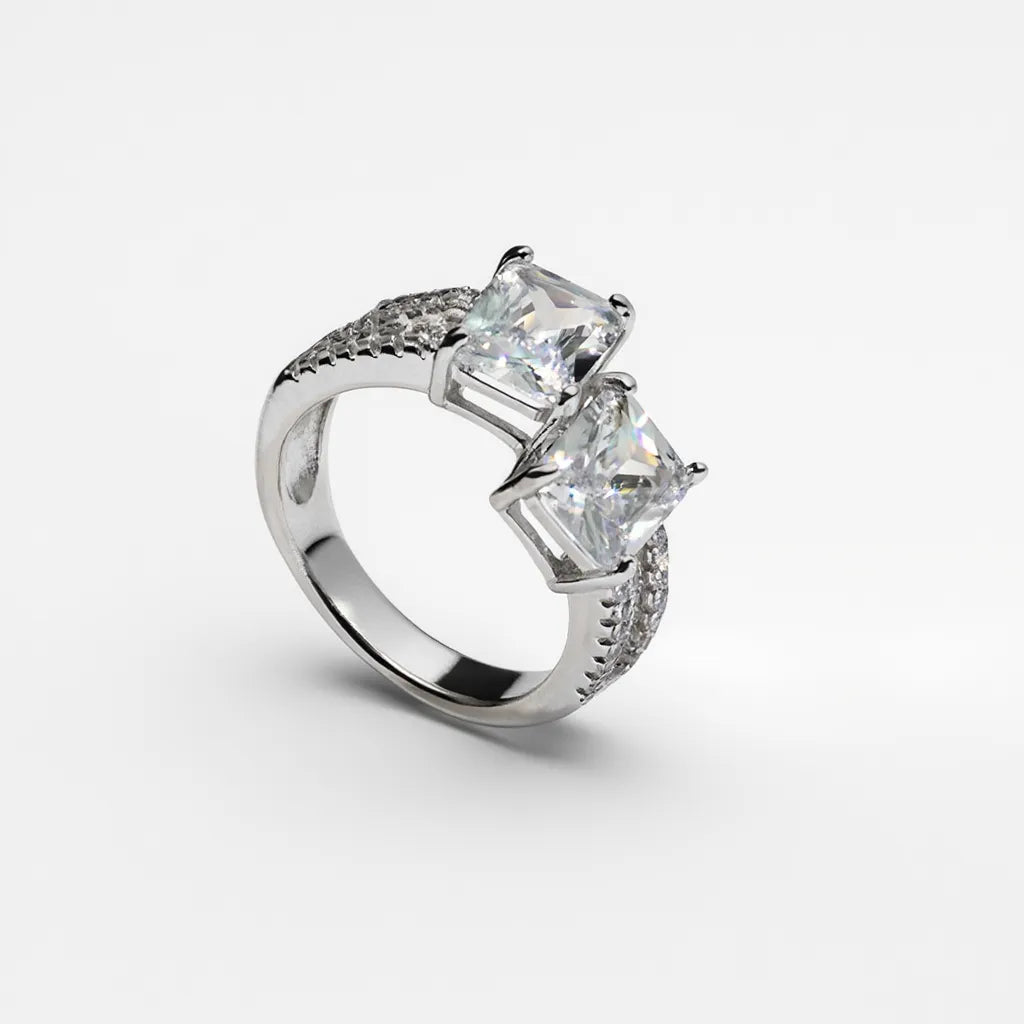 925 Sterling Silver Twin Prism Ring