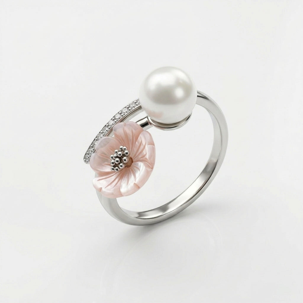 925 Sterling Silver Silver Pearl Blossom Ring