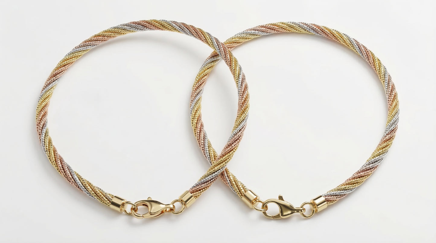 925 Sterling Silver Tri Colour Helix Hue Anklet
