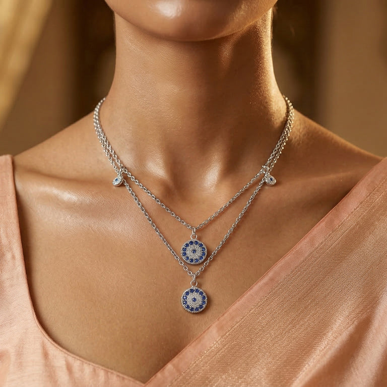 925 Sterling Silver Evil Eye Neck Chain for women (6gm)