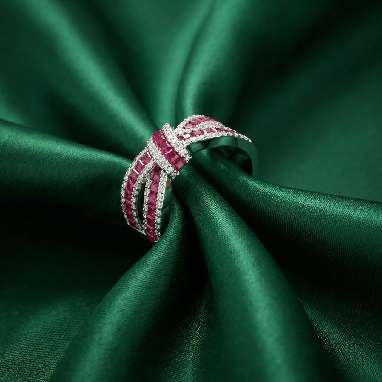 925 Sterling Silver Ruby Ribbon Ring