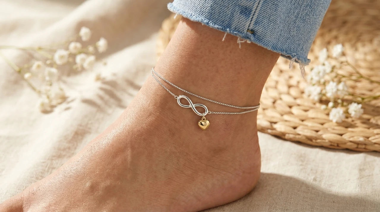 925 Sterling Silver Infinity Loop Heart Anklet