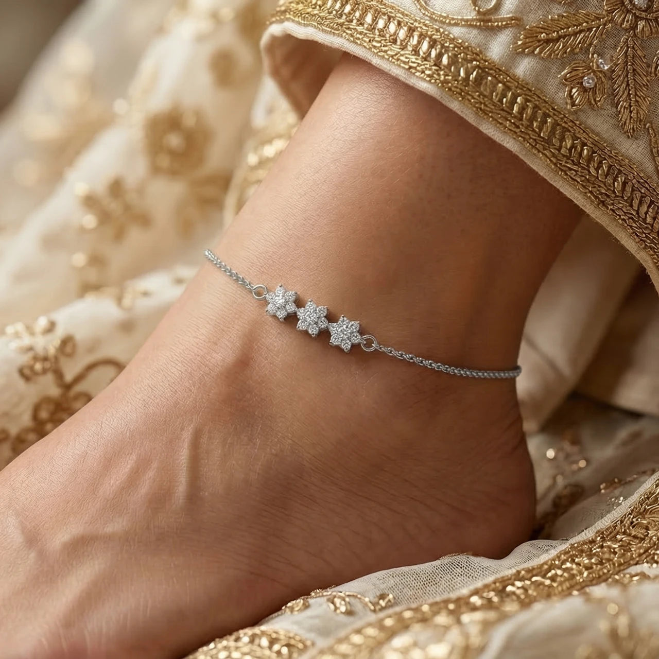 925 Sterling Silver Classic Trio Elegance Anklet