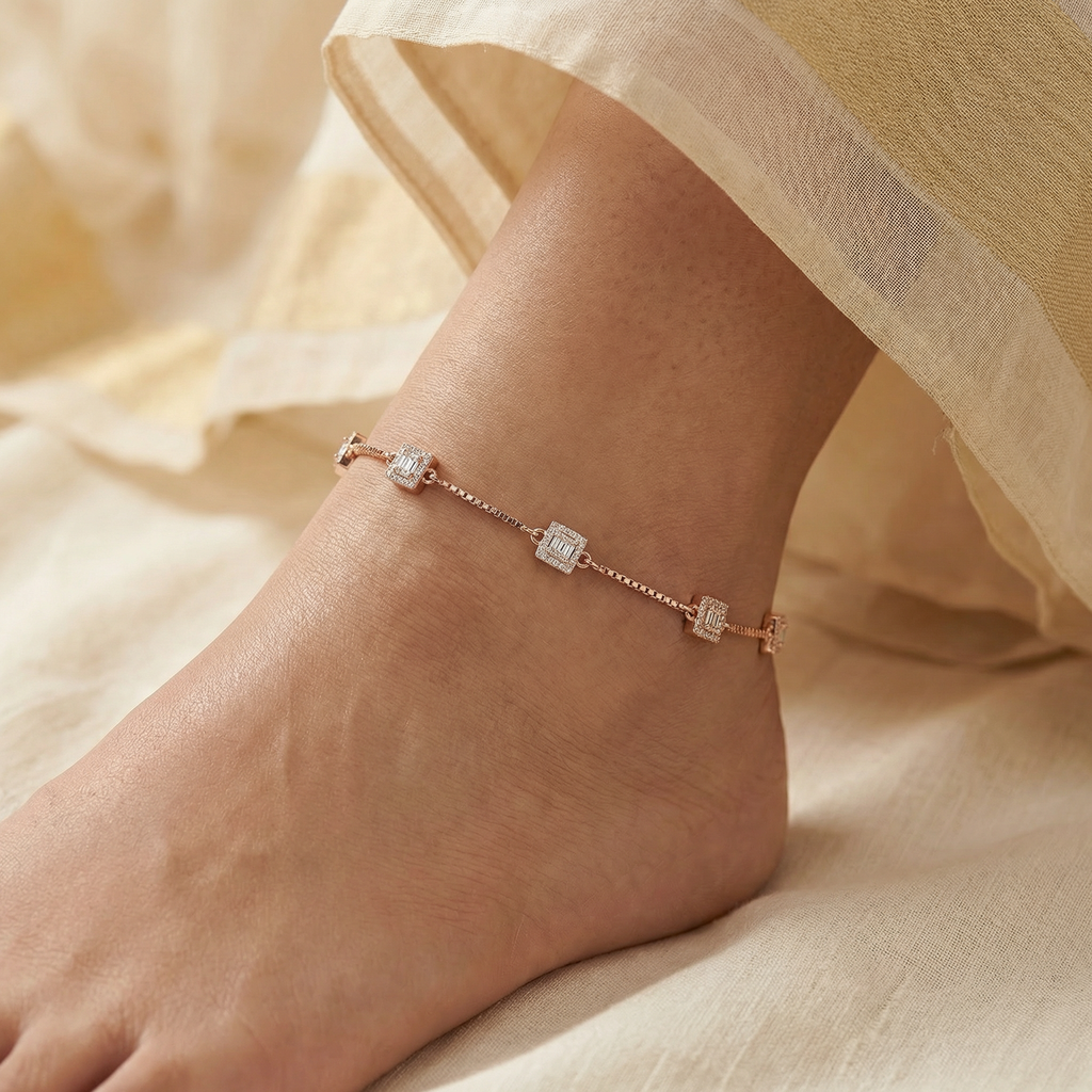 925 Stering Silver Rose Gold Anklet for Women (3.5 gm)