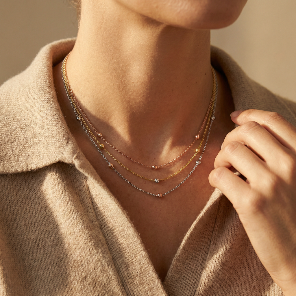 925 Sterling Silver 3 Layer Neck Chain for women (9gm)