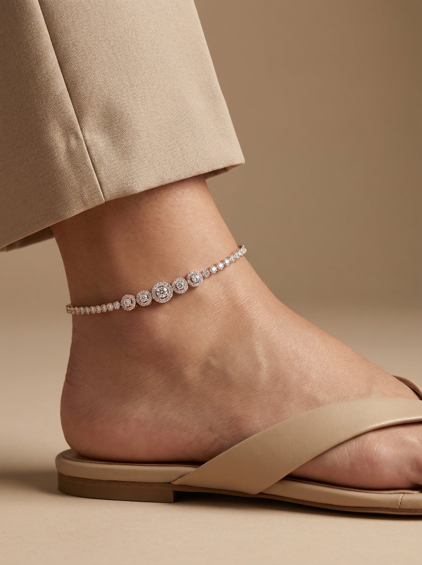 925 Sterling Silver Rose Gold Cz Lumina Loop Anklet