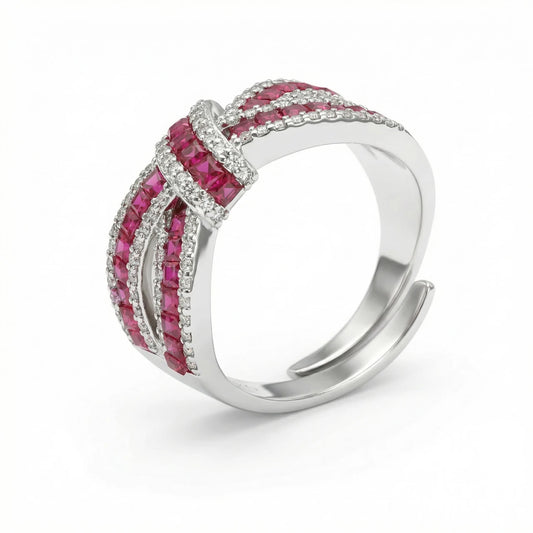 925 Sterling Silver Ruby Ribbon Ring