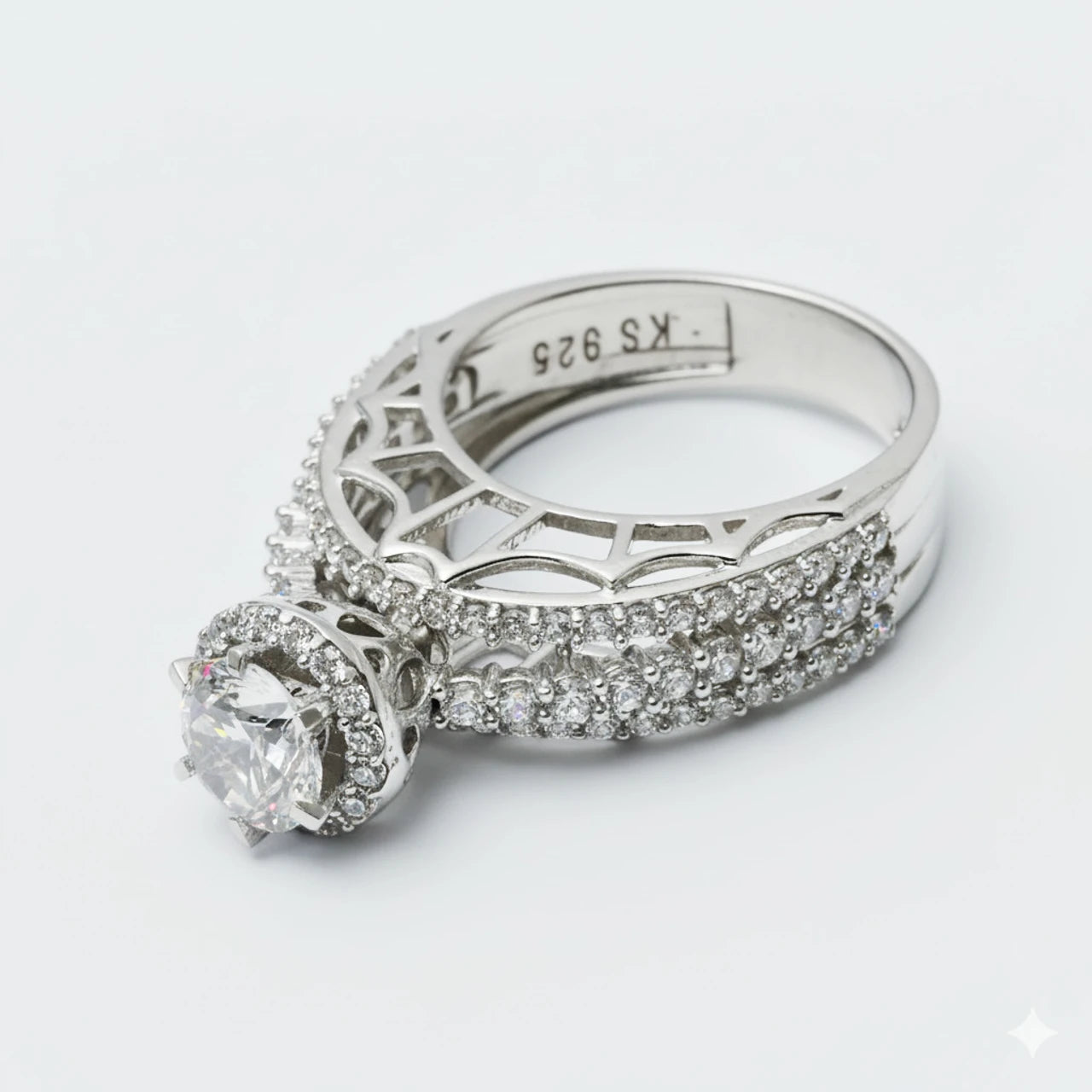 925 Sterling Silver Crowned Brilliance Halo Ring