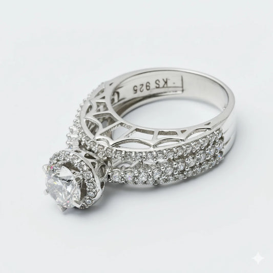 925 Sterling Silver Crowned Brilliance Halo Ring