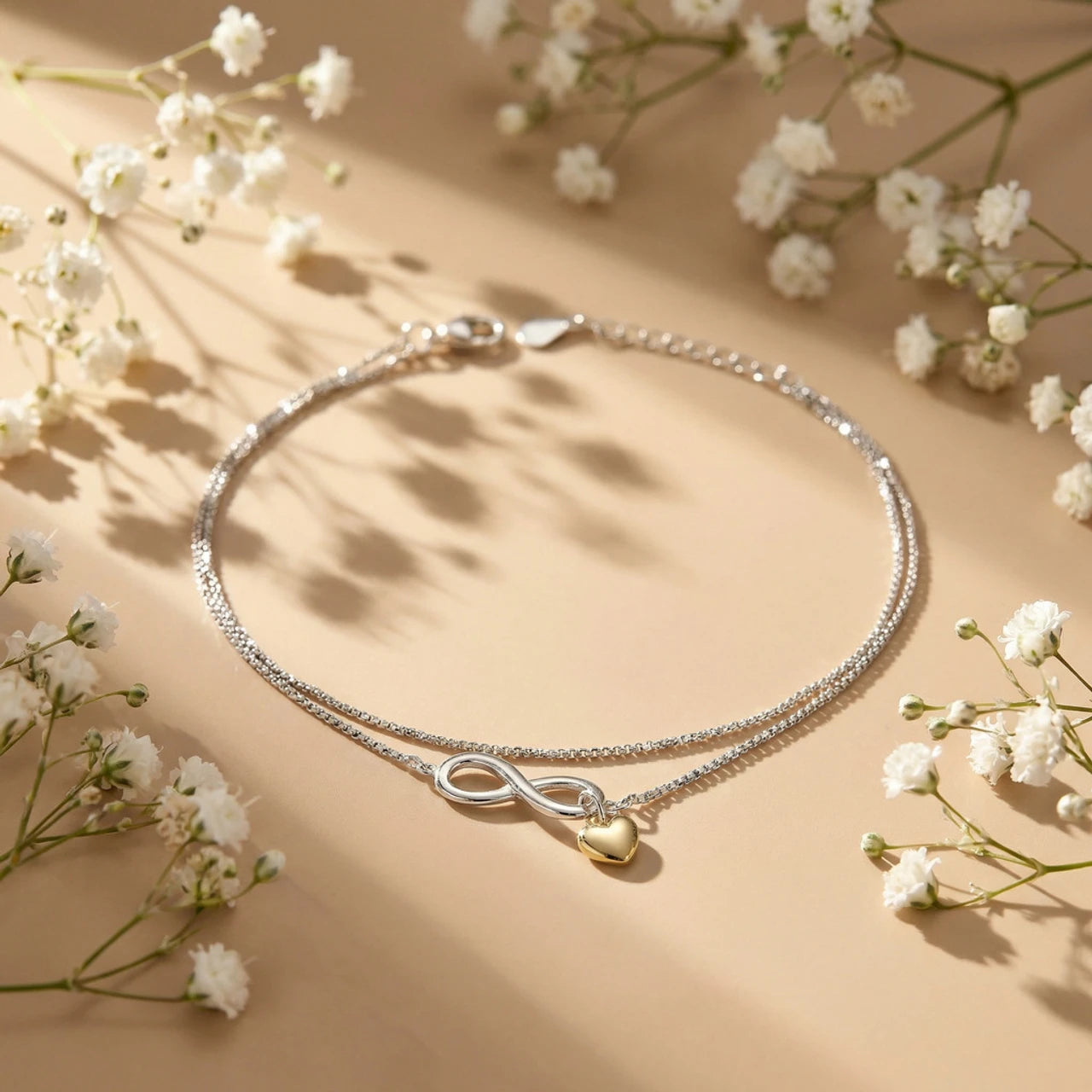 925 Sterling Silver Infinity Loop Heart Anklet