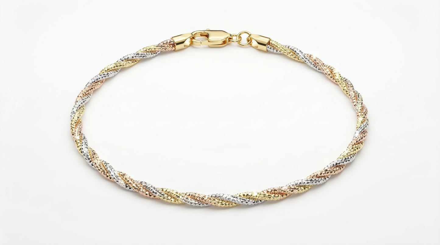 925 Sterling Silver Tri Colour Vortex Vista Anklet